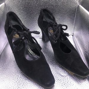 Vintage Fendi Black Suede Tie Shoes Size 9